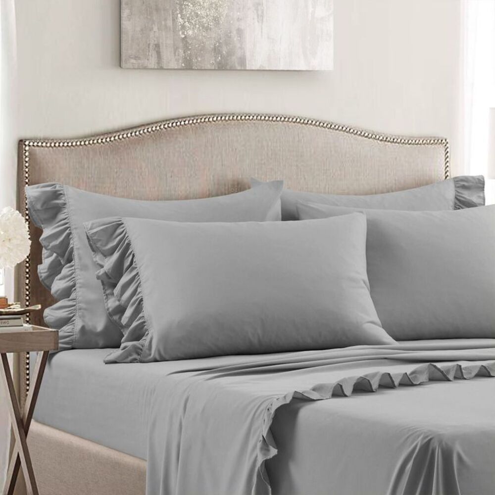 4pc Twin Reyna Ruffle Sheet Set Dark Gray - Lush Décor